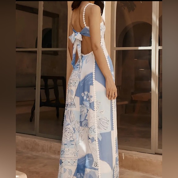 Blue and White Patchwork Maxi Dress SZ L NWT - Picture 3 of 3